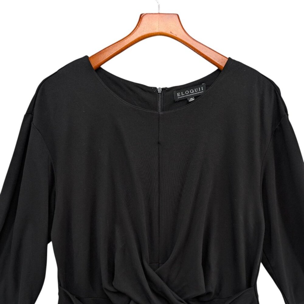 Eloquii Dress Solid Black 3/4 Sleeve Draped Front Knee Length Size 18 - Picture 3 of 11